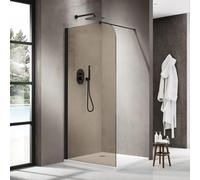 Fortifura Galeria Douche à l'italienne - 90x200cm - paroi en verre arrondie - verre fumé - bras mural - noir mat SW1418364/SW797905