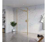 Fortifura Galeria Douche à l'italienne - 90x200cm - verre clair - anticalcaire - verre de sécurité 8mm - 2 parois latérales 30cm - avec bras muraux et profilés d'angle - Laiton brossé (doré) SW927770 