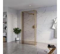 Fortifura Galeria Douche à l'italienne - 90x200cm - verre fumé - anticalcaire - verre de sécurité 8mm - 2 parois latérales 30cm - avec bras muraux et profilés d'angle - Laiton brossé (doré) SW927770 2