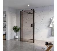 Fortifura Galeria Douche à l'italienne - 90x200cm - verre fumé - anticalcaire - verre de sécurité 8mm - 2 parois latérales 40cm - avec bras muraux et profilés d'angle - Noir mat SW927767 2x/SW797938/S