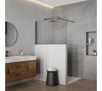 Fortifura Galeria Douche à l'italienne mi-haute - 140x80cm - verre clair - 8mm - nano - avec profil et barre de renfort - Gunmetal brossé PVD SW1235438 SW797907