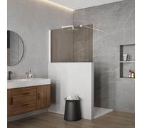 Fortifura Galeria Douche à l'italienne mi-hauteur - 100x80cm - verre fumé - 8mm - nano - avec profil et barre de renfort - Mat Blanc SW797906 SW1235444