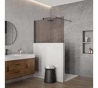 Fortifura Galeria Douche à l'italienne mi-hauteur - 110x80cm - verre fumé - 8mm - nano - avec profil et barre de renfort - Gunmetal PVD brossé SW797907 SW1235445