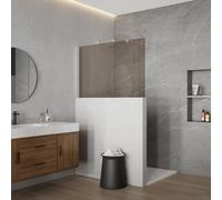 Fortifura Galeria Douche à l'italienne mi-hauteur - 140x80cm - verre fumé - 8mm - nano - avec profil et barre de renfort - Chrome SW797904 SW1235447