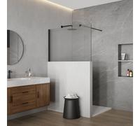 Fortifura Galeria Paroi de douche italienne mi-haute - 100x80cm - verre cannelé - 8mm - nano - avec profil et barre de stabilisation - Noir mat SW797905 SW1235449