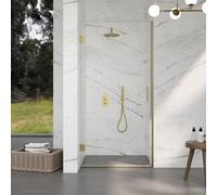 Fortifura Galeria Porte de douche - 80x200cm - charnières - poignée - plat - verre de sécurité clair - Laiton brossé SW1122547/SW1122564