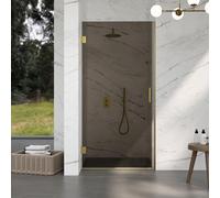 Fortifura Galeria Porte de douche - 90x200cm - charnières - poignée - plat - verre Fumé - Laiton brossé SW1122558/SW1122564