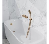 Fortifura Nebbio Ensemble combinaison bain - mitigeur thermostatique - coude mural avec support de douchette - flexible de douche métallique - douchette ronde - Remplissage-vidage de baignoire - laito