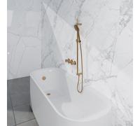 Fortifura Nebbio Ensemble combiné baignoire - mitigeur thermostatique - barre coulissante avec coude mural intégré - flexible de douche lisse - douchette ronde - Remplissage-vidage de baignoire - lait