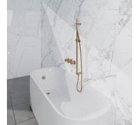Fortifura Nebbio Ensemble combiné bain - mitigeur thermostatique - barre coulissante avec coude mural intégré - flexible de douche métallique - douchette à main sur barre - Remplissage-vidage de baign