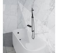 Fortifura Nebbio Ensemble combiné bain - mitigeur thermostatique - barre coulissante avec coude mural intégré - flexible de douche métallique - douchette sur barre - Remplissage-vidage de baignoire - 