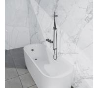 Fortifura Nebbio Ensemble combiné bain - mitigeur thermostatique - barre coulissante avec coude mural intégré - flexible de douche métallique - douchette à main barre - Remplissage-vidage de baignoire