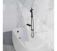 Fortifura Nebbio Ensemble combiné bain - mitigeur thermostatique - barre coulissante avec coude mural intégré - flexible de douche métallique - douchette ronde - Remplissage-vidage de baignoire - noir