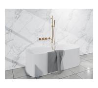 Fortifura Nebbio Ensemble combiné bain - mitigeur thermostatique - barre coulissante avec coude mural intégré - flexible de douche lisse - douchette à main sur barre - bec - laiton brossé SW1183067 SW