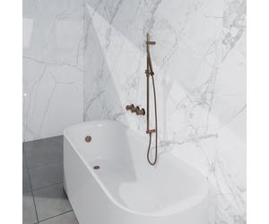 Fortifura Nebbio Ensemble combiné bain - mitigeur thermostatique - barre coulissante avec coude mural intégré - flexible de douche métallique - douchette sur barre - Remplissage-vidage de baignoire - 