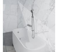 Fortifura Nebbio Ensemble combiné bain - mitigeur thermostatique - barre de glissement avec coude mural intégré - flexible de douche lisse - douchette ronde - Remplissage-vidage de baignoire - inox br