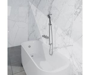 Fortifura Nebbio Ensemble combiné bain - mitigeur thermostatique - barre de glissement avec coude mural intégré - flexible de douche lisse - douchette ronde - Remplissage-vidage de baignoire - inox br
