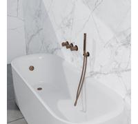 Fortifura Nebbio Ensemble combiné bain - mitigeur thermostatique - coude mural avec support de douchette - flexible de douche lisse - douchette sur barre - Remplissage-vidage de baignoire - cuivre bro