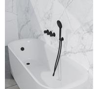 Fortifura Nebbio Ensemble combiné bain - mitigeur thermostatique - coude mural avec support de douchette - flexible de douche lisse - douchette ronde - Remplissage-vidage de baignoire - noir mat SW118