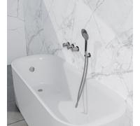 Fortifura Nebbio Ensemble combiné bain - mitigeur thermostatique - coude mural avec support de douchette - flexible de douche métallique - douchette ronde - Remplissage-vidage de baignoire - chrome SW