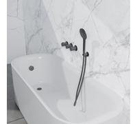 Fortifura Nebbio Ensemble combiné bain - mitigeur thermostatique - coude mural avec support de douchette - flexible de douche métallique - douchette ronde - Remplissage-vidage de baignoire - PVD gunme