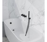 Fortifura Nebbio Ensemble combiné bain - mitigeur thermostatique - coude mural avec support de douchette - flexible de douche métallique - douchette à barre - Remplissage-vidage de baignoire - noir ma