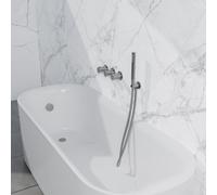 Fortifura Nebbio Ensemble combiné bain - mitigeur thermostatique - coude mural avec support douchette - flexible de douche lisse - barre douchette - Remplissage-vidage de baignoire - inox brossé PVD (