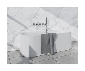 Fortifura Nebbio Ensemble combiné bain - robinet thermostatique - coude mural avec support de douchette - flexible de douche métallique - barre de douchette - bec verseur - inox brossé PVD (inox) SW14