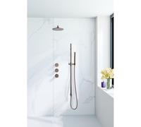 Fortifura Nebbio Ensemble de douche pluie - robinet encastré - corps encastré - barre coulissante - flexible de douche métal - douchette à main barre - bras mural 35cm - tête de douche ronde - cuivre 