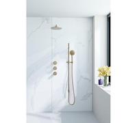 Fortifura Nebbio Ensemble de douche pluie - robinet encastré - corps encastré - barre coulissante - flexible de douche lisse - douchette ronde - bras mural 35cm - pomme de douche ronde - laiton brossé