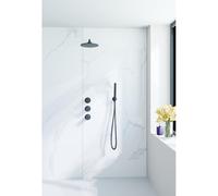 Fortifura Nebbio Ensemble de douche pluie - robinet encastré - corps encastré - coude mural de raccordement - flexible de douche métal - douchette à main - bras mural 35cm - douchette ronde - noir mat