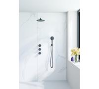 Fortifura Nebbio Ensemble de douche pluie - robinet encastré - corps encastré - coude mural - flexible de douche métal - douchette ronde - bras mural 35cm - pomme de douche ronde - noir mat SW1183065 