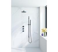 Fortifura Nebbio Ensemble de douche pluie - robinet encastré - élément encastré - barre coulissante - flexible de douche lisse - douchette à main - bras mural 35cm - douche de tête ronde - noir mat SW
