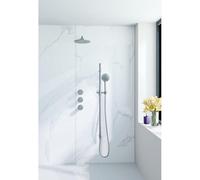 Fortifura Nebbio Ensemble de douche pluie - robinet encastré - élément encastré - barre coulissante - flexible de douche lisse - douchette ronde - bras mural 35cm - douche de tête ronde - inox brossé 