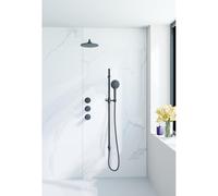 Fortifura Nebbio Ensemble de douche pluie - robinet encastré - élément encastré - barre coulissante - flexible de douche métal - douchette ronde - bras mural 35cm - pomme de douche ronde - noir mat SW