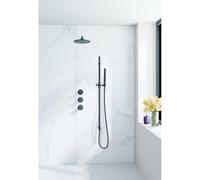 Fortifura Nebbio Ensemble de douche pluie - robinet encastré - élément encastré - barre coulissante - flexible de douche métal - douchette à main sur barre - bras mural 35cm - pomme de douche ronde - 