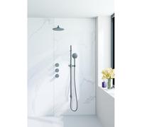 Fortifura Nebbio Ensemble de douche pluie - robinet encastré - partie encastrée - barre coulissante - flexible de douche métal - douchette ronde - bras mural 35cm - pomme de douche ronde - finition PV