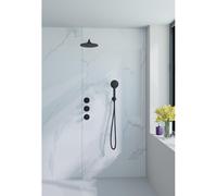 Fortifura Nebbio Ensemble de douche pluie - robinet encastré - partie encastrée - coude mural de raccordement - flexible de douche lisse - douchette ronde - bras mural 35cm - douche de tête 30cm - noi