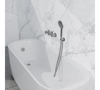 Fortifura Nebbio Ensemble robinetterie bain - mitigeur thermostatique - coude mural avec support de douchette - flexible de douche lisse - douchette ronde - Remplissage-vidage de baignoire - inox bros