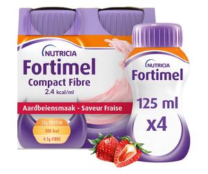 Fortimel Compact Fibre 2.4kcal Arôme Fraise Complément Nutritionnel Dénutrition Bouteilles 4x125ml