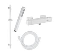 Fortis Ensemble de douche avec mitigeur thermostatique, douchette stick métallique, barre de douche et flexible de douche, 84511THMW+50129TTMW+53162150MW+15501MW,