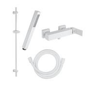Fortis Ensemble de douche avec robinetterie, douchette stick métallique, barre de douche et flexible de douche, 8451100MW+50129TTMW+53162150MW+15501MW,