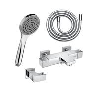 Fortis Ensemble pour baignoire avec mitigeur thermostatique, douchette à main à 1 jet, support de douchette et flexible de douche, 84111THPC+5318501PC+53162125PC+15505PC,