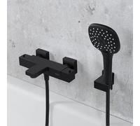 Fortis Ensemble pour baignoire avec mitigeur thermostatique, douchette à main Push à 3 jets, support de douchette et flexible de douche, 84111THMB+5318501MB+53162125MB+15507MB,