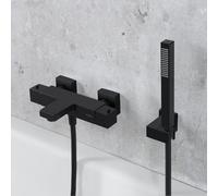 Fortis Ensemble pour baignoire avec mitigeur thermostatique, douchette stick métallique, support de douchette et flexible de douche, 84111THMB+5318501MB+53162125MB+15501MB,
