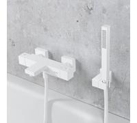 Fortis Ensemble pour baignoire avec mitigeur thermostatique, douchette stick métallique, support de douchette et flexible de douche, 84111THMW+5318501MW+53162125MW+15501MW,