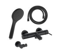 Fortis Ensemble pour baignoire avec robinetterie, douchette à main à 1 jet, support de douchette et flexible de douche, 7811100MB+5318500MB+53162125MB+15505MB,