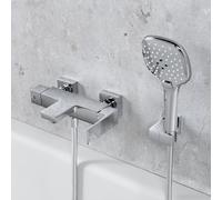 Fortis Ensemble pour baignoire avec robinetterie, douchette Push à 3 jets, support de douchette et flexible de douche, 8411100PC+5318501PC+53162125PC+15507PC,