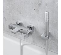 Fortis Ensemble pour baignoire avec robinetterie, douchette stick métallique, support de douchette et flexible de douche, 8411100PC+5318501PC+53162125PC+15501PC,