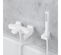 Fortis Ensemble pour baignoire avec robinetterie, douchette stick métallique, support de douchette et flexible de douche, 8411100MW+5318501MW+53162125MW+15501MW,